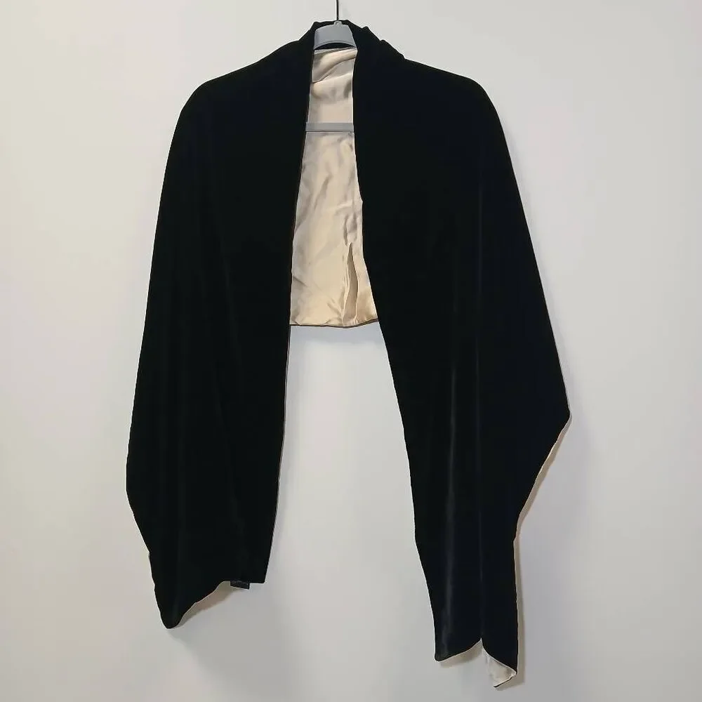 Charter club womens long velvet silk scarf black & tan wrap throw shawl collar